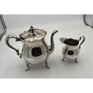 Vintage Towle 7” Silver plated  Footed Teapot With  Lid  And Creamer Set